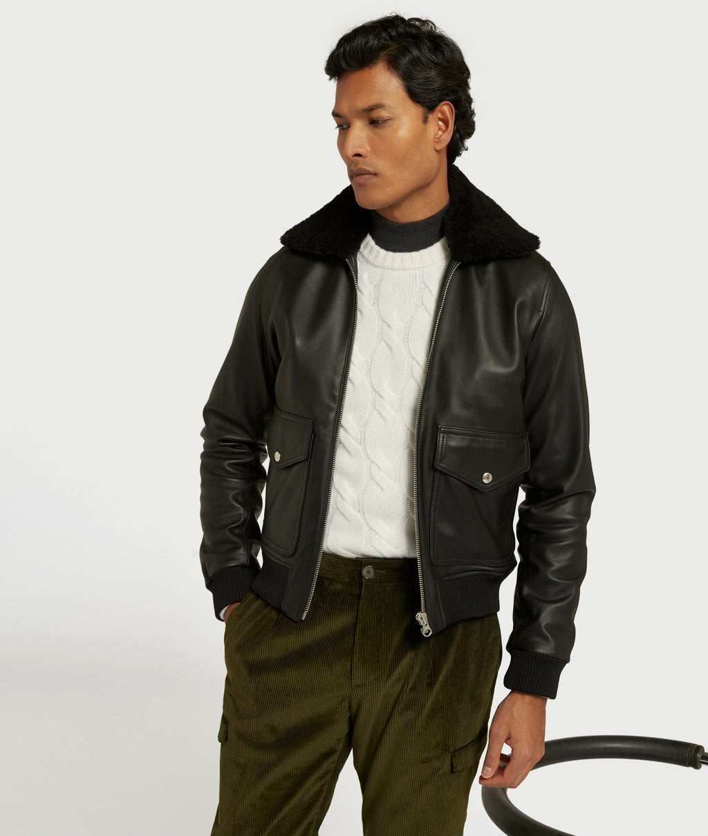 Bomber Jacket with Shearling Collar in Lambskin – ETIQL