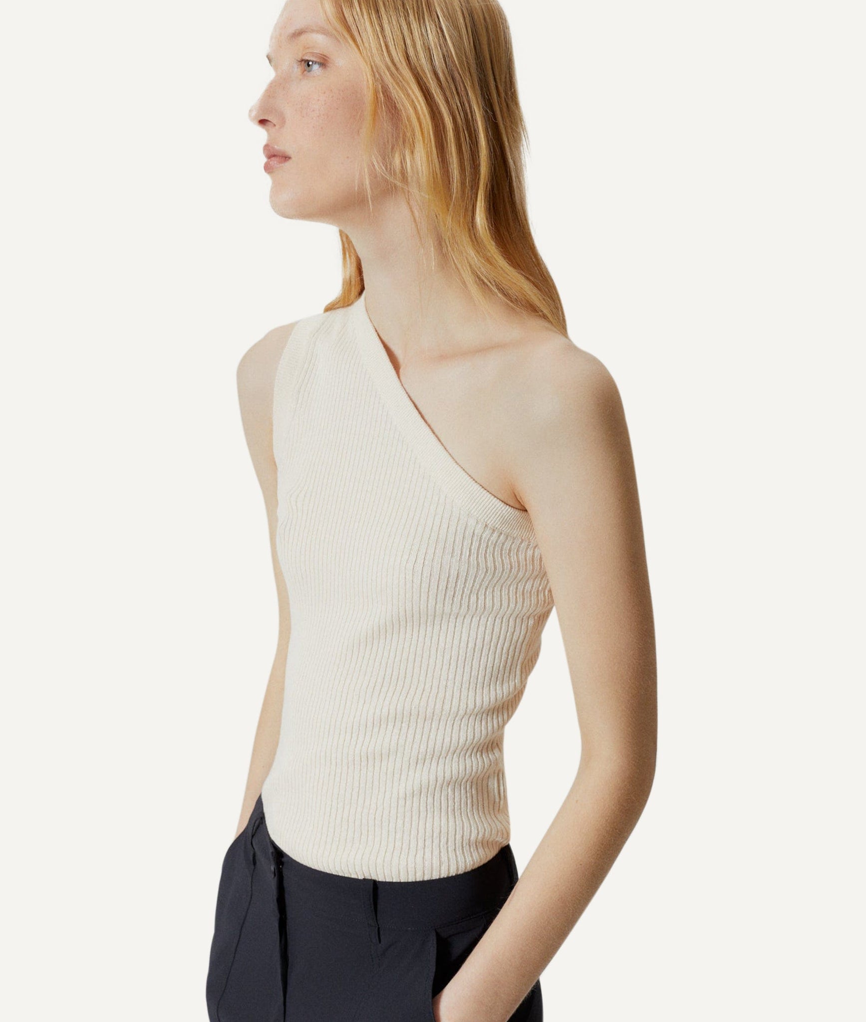 The Linen Cotton One-Shoulder Top