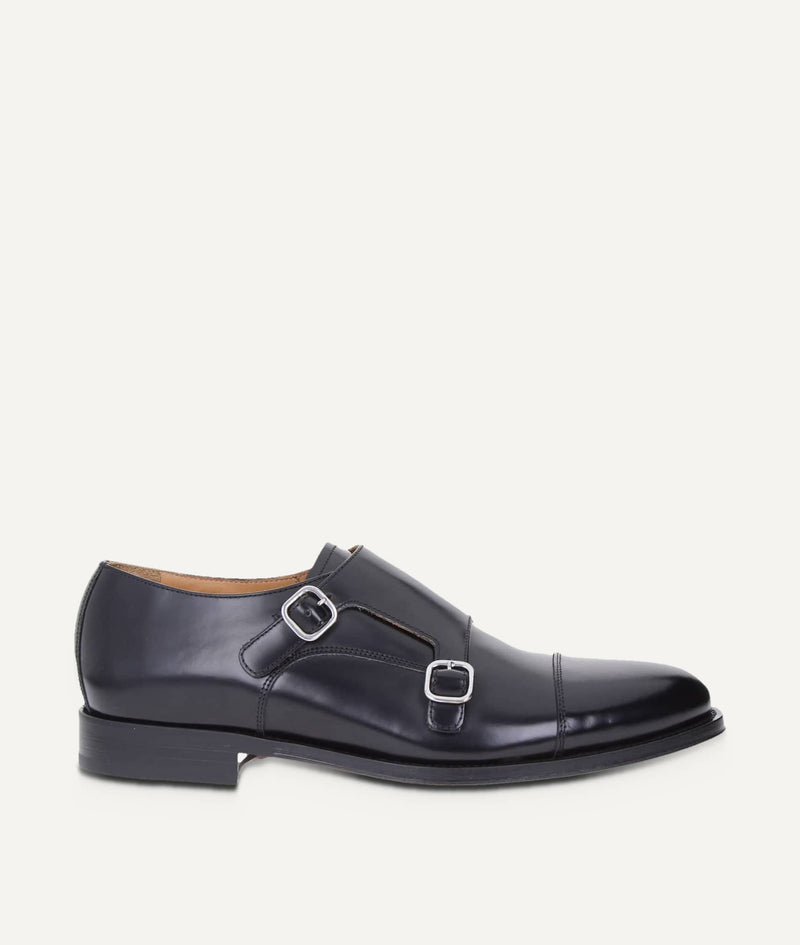 Lanciotti de Verzi Double Monk Strap in Brushed Calf Leather – Black – side view