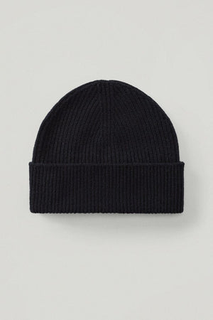 the woolen ribbed beanie blue navy