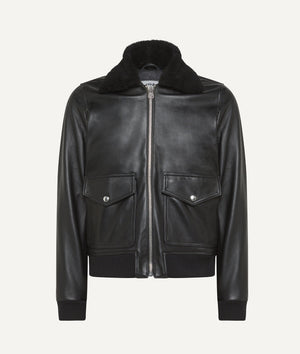Bomber Jacket with Shearling Collar in Lambskin