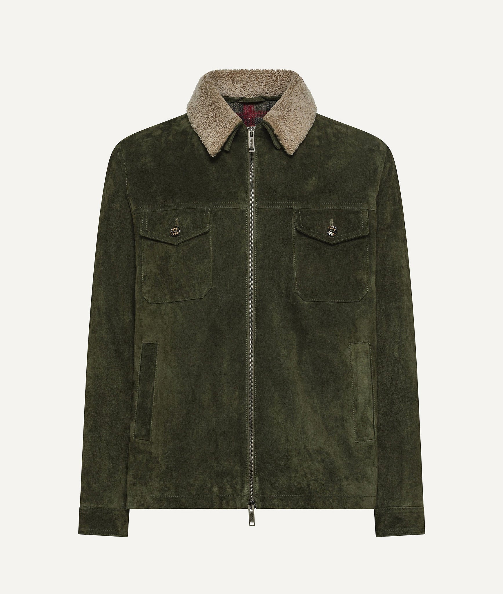 Trucker Jacket in Suede with Shearling-Collar
