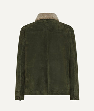 Trucker Jacket in Suede with Shearling-Collar