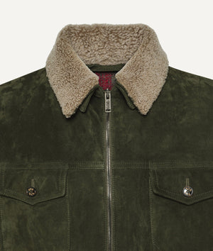 Trucker Jacket in Suede with Shearling-Collar