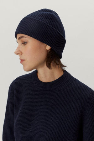 Blue Navy | The Woolen Ribbed Beanie