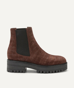 Chelsea Boot with Crocodile Pattern in Suede Leather