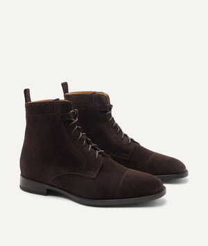 Lace-up Boot with Cap Toe in Suede
