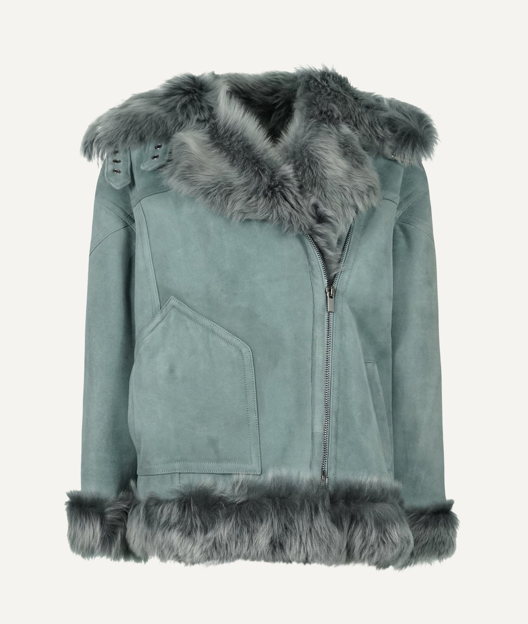 Eleventy - Double Breasted Coat with Shearling in Lambskin