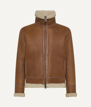 Aviator Jacket in Suede with High-Collar Shearling