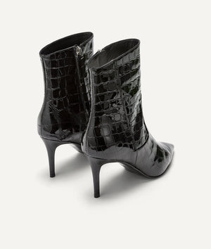 Zip-Up Bootie with Crocodile Pattern in Patent Leather