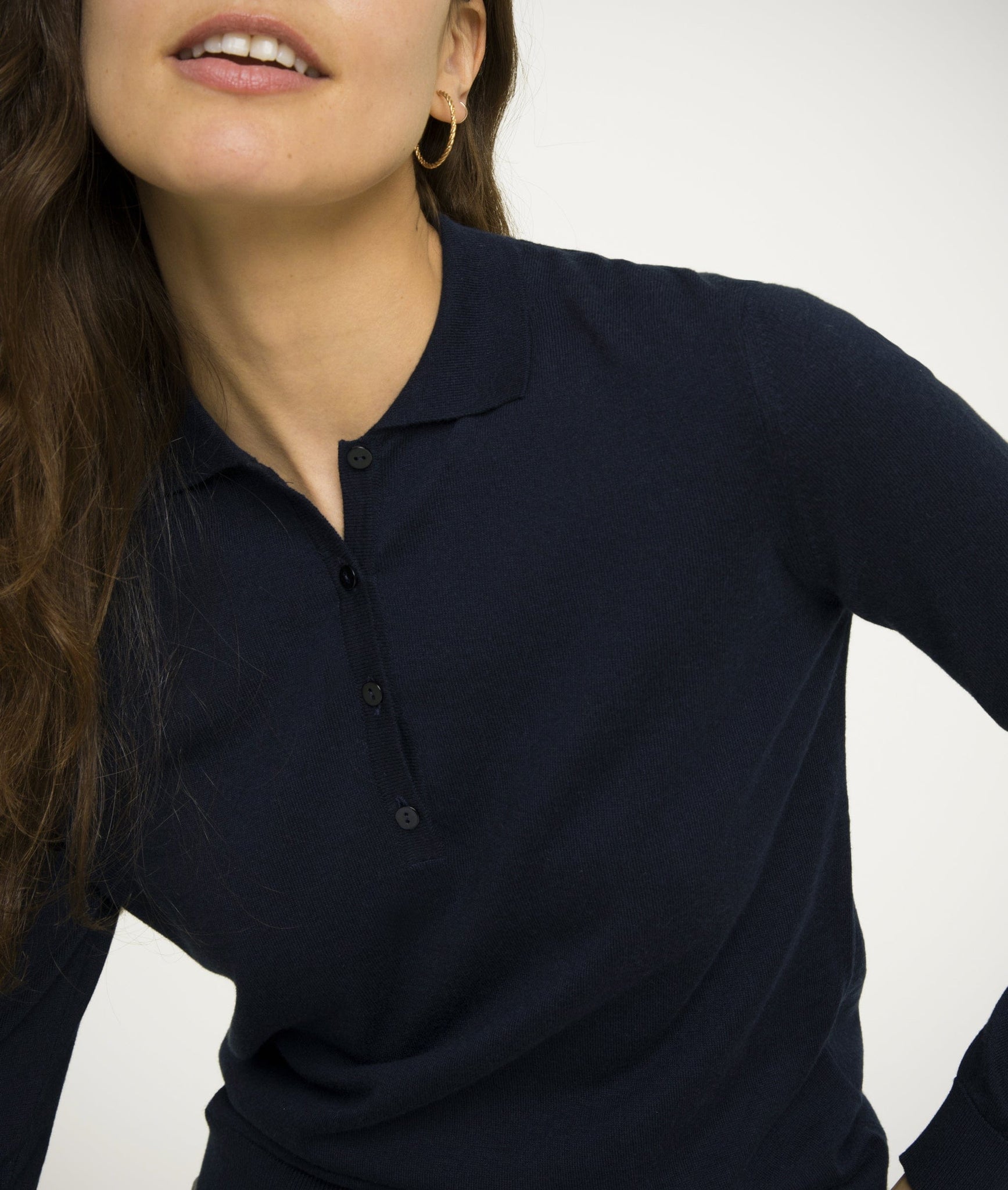 Long Sleeve Polo in Cotton and Cashmere