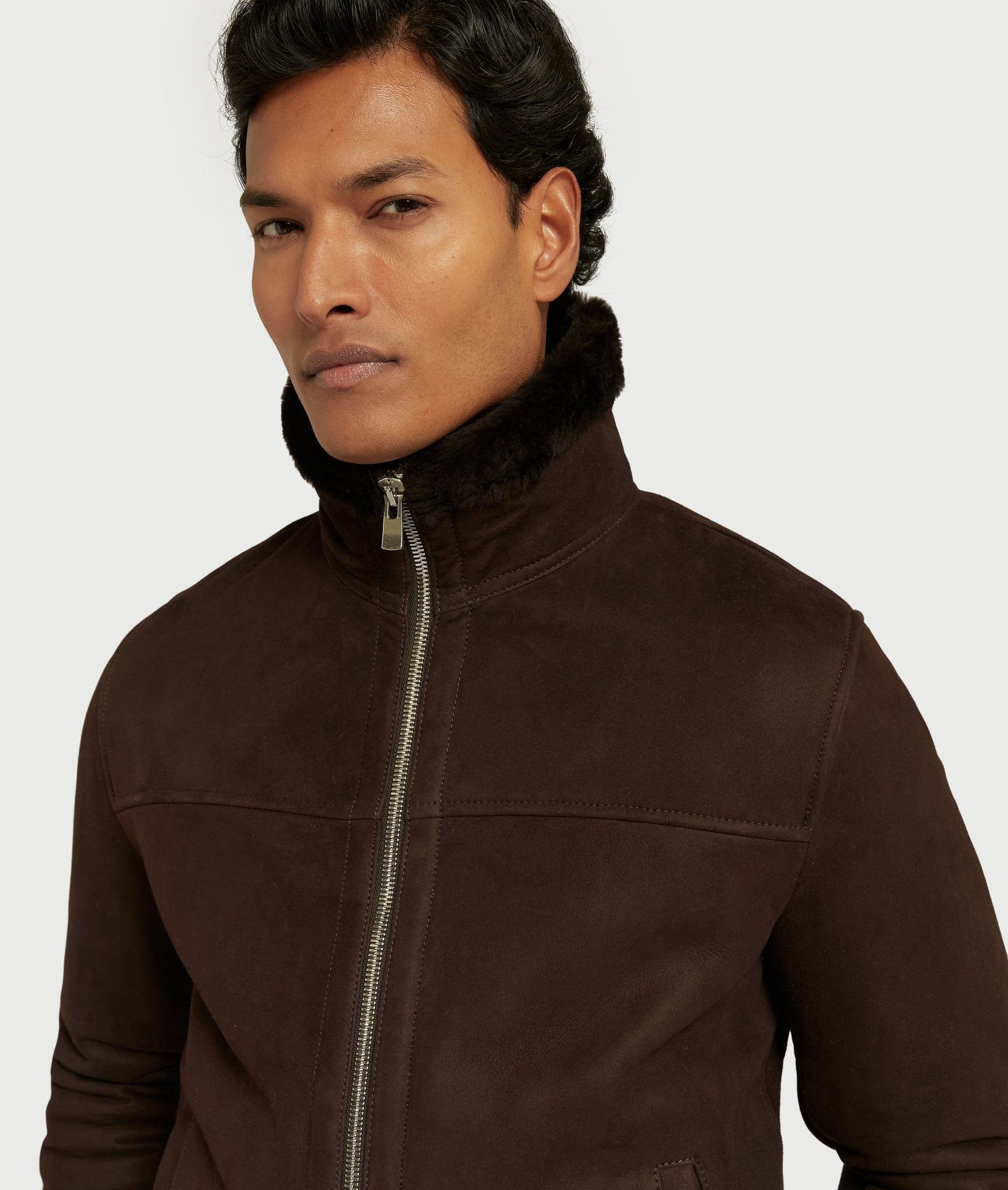 Jacket with Ironed Shearling in Lambskin