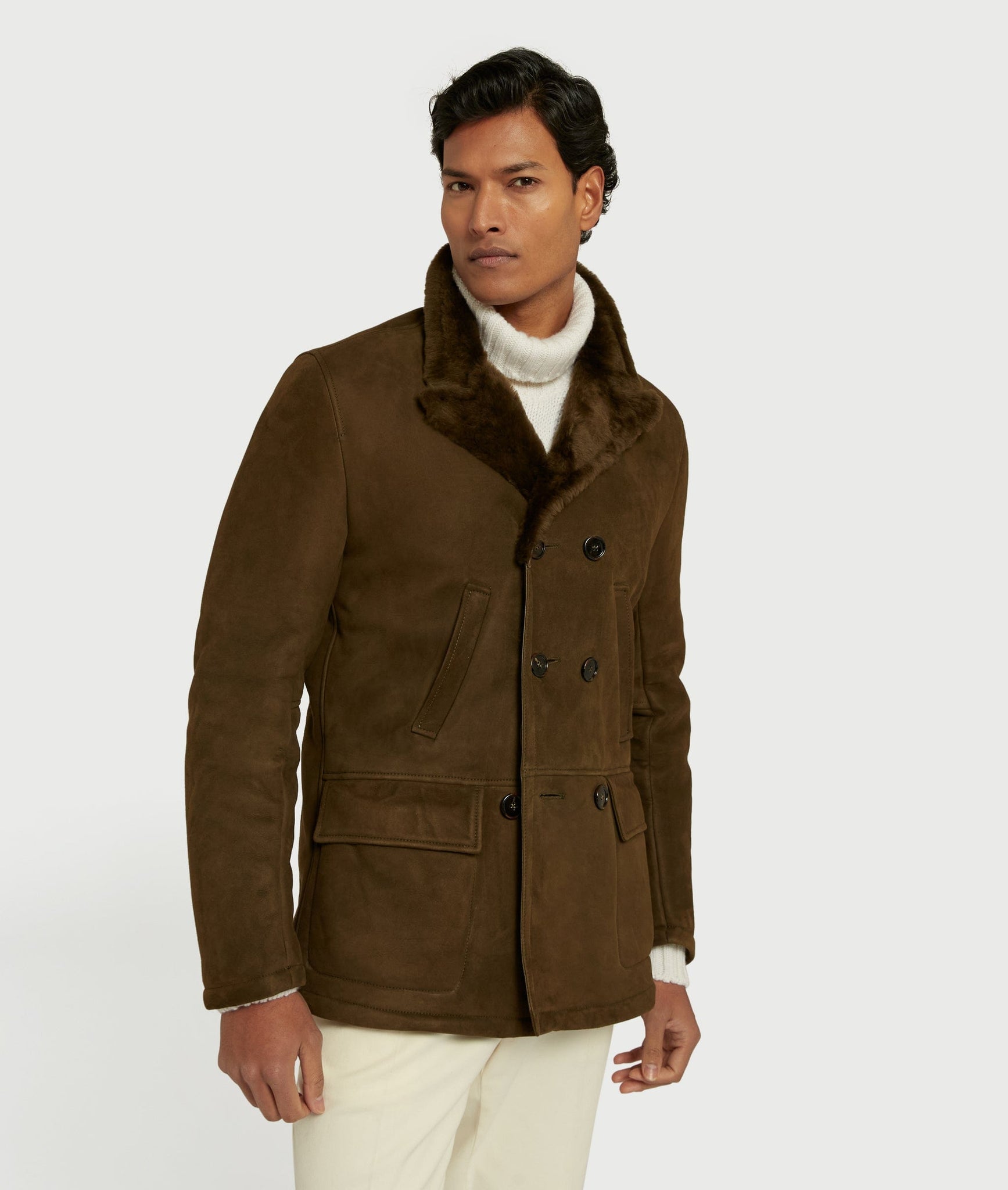 Coat with Ironed Shearling in Lambskin