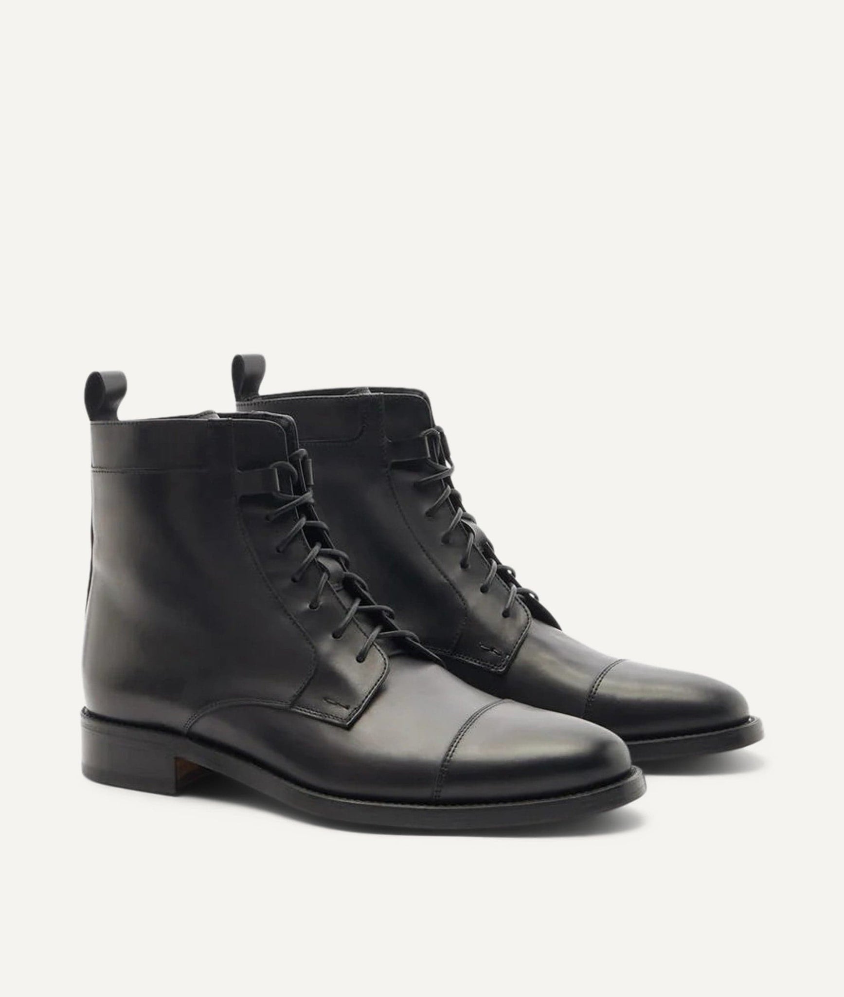 Lace-Up Boot with Cap Toe in Calf Leather