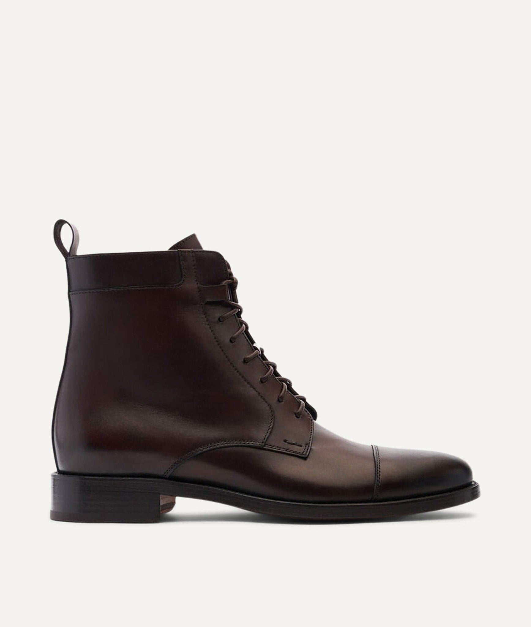 Lace-Up Boot with Cap Toe in Calf Leather
