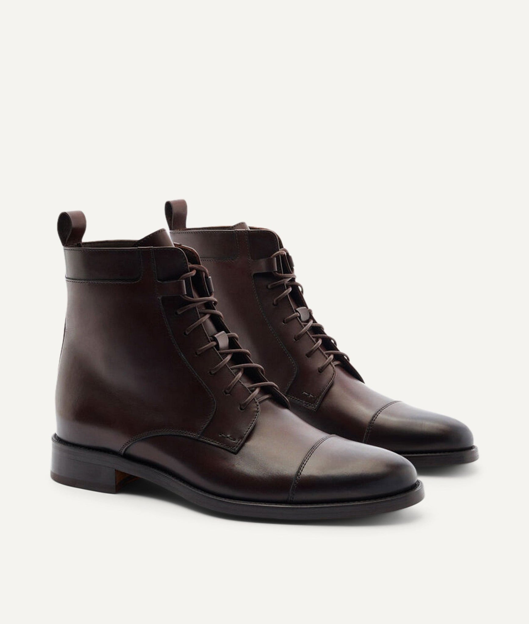Lace-Up Boot with Cap Toe in Calf Leather