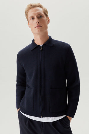 the aviator knit jacket oxford blue