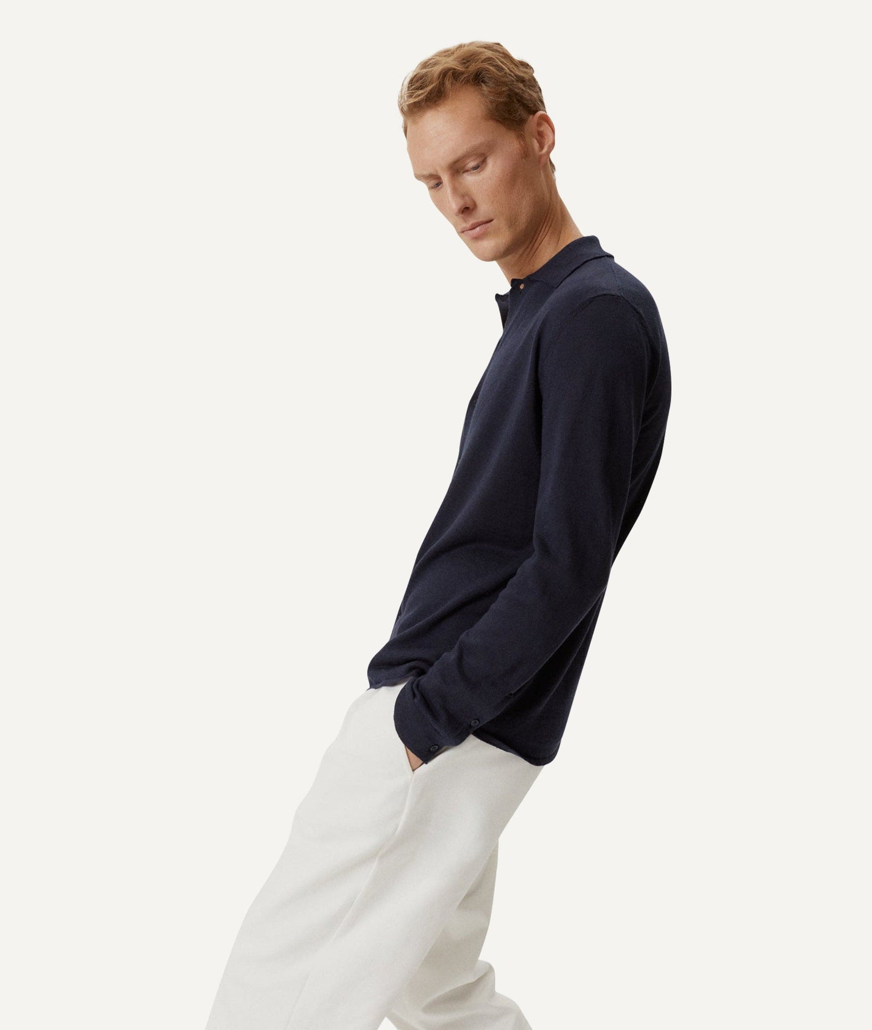 The Linen Cotton Knit Shirt - Blue Navy / S