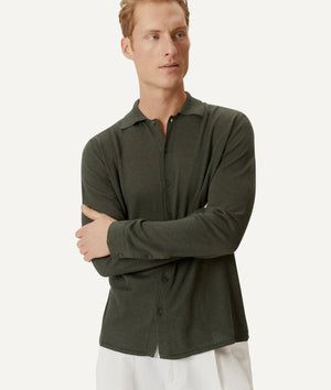 The Linen Cotton Knit Shirt - Military Green / XL