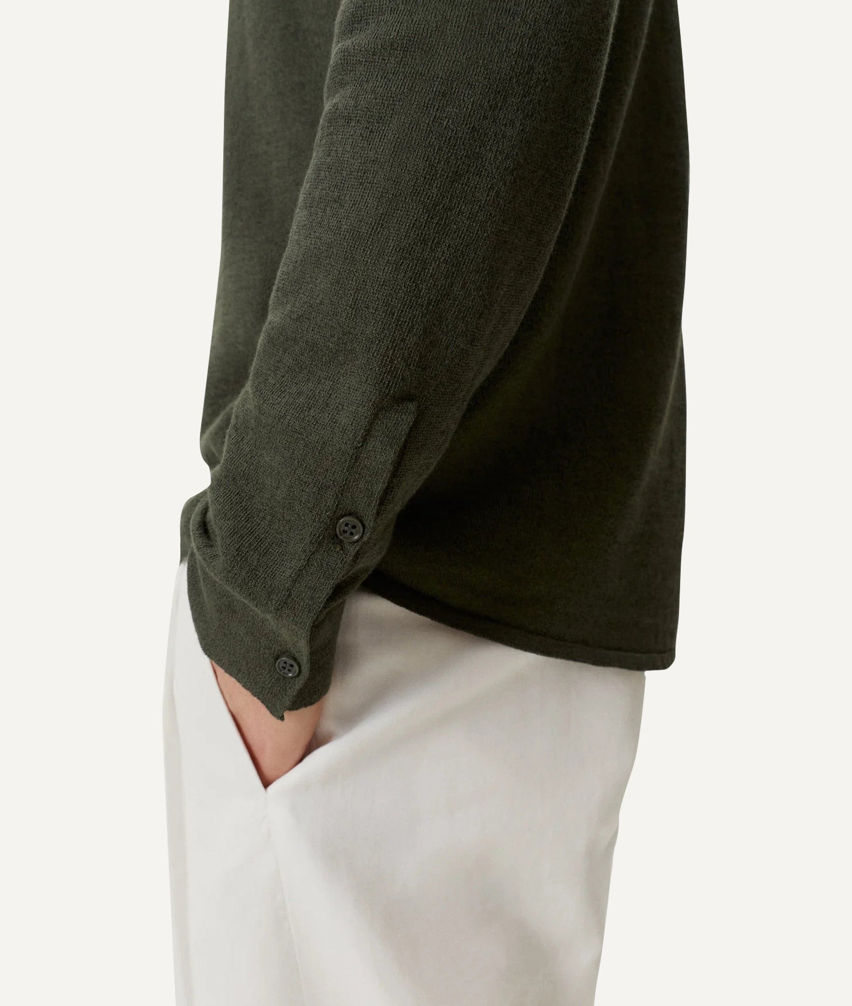 The Linen Cotton Knit Shirt - Military Green / XL