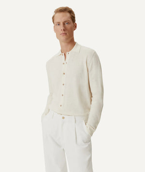 The Linen Cotton Knit Shirt - Milk White / L