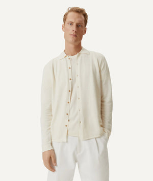 The Linen Cotton Knit Shirt - Milk White / L
