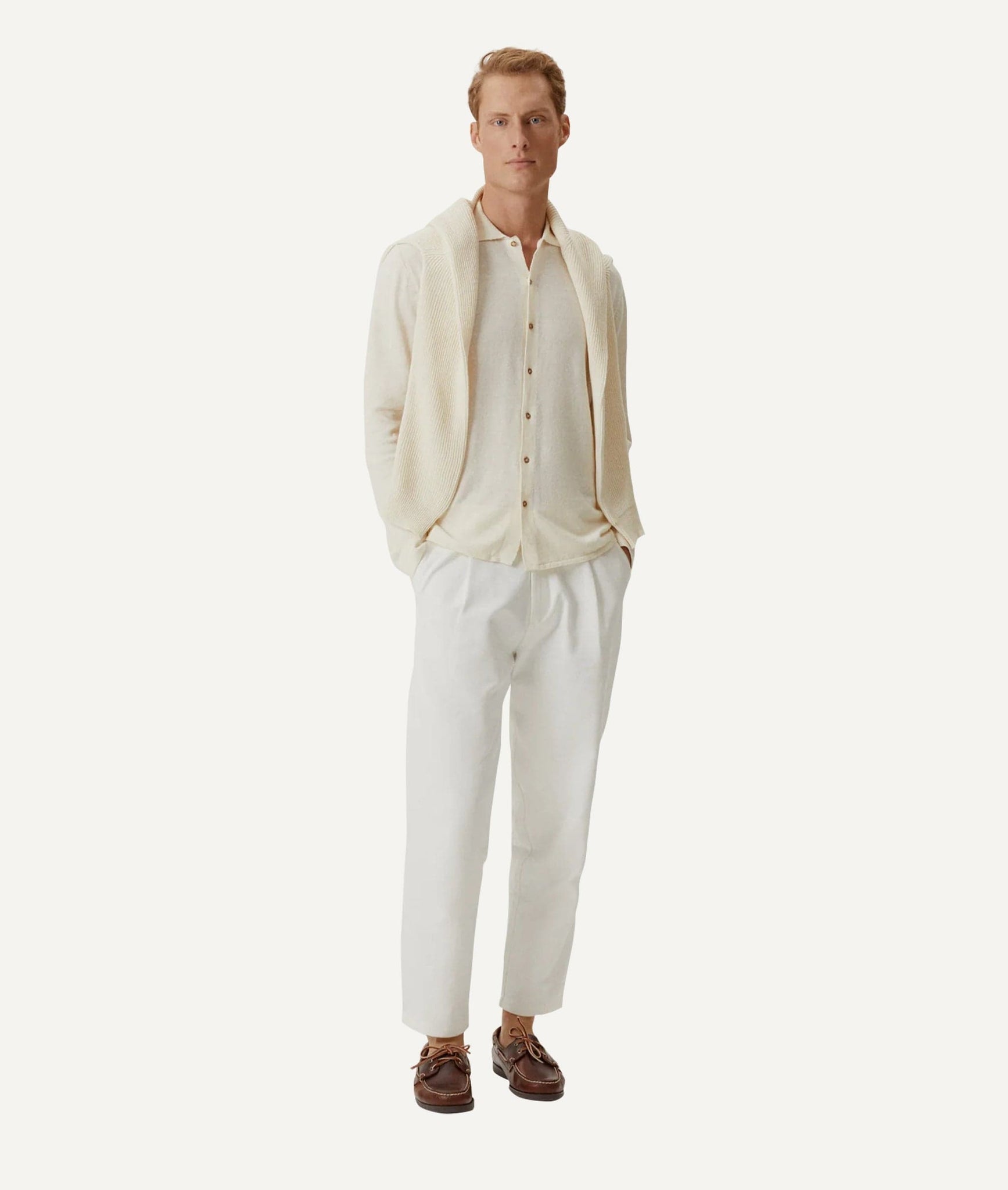 The Linen Cotton Knit Shirt - Milk White / L