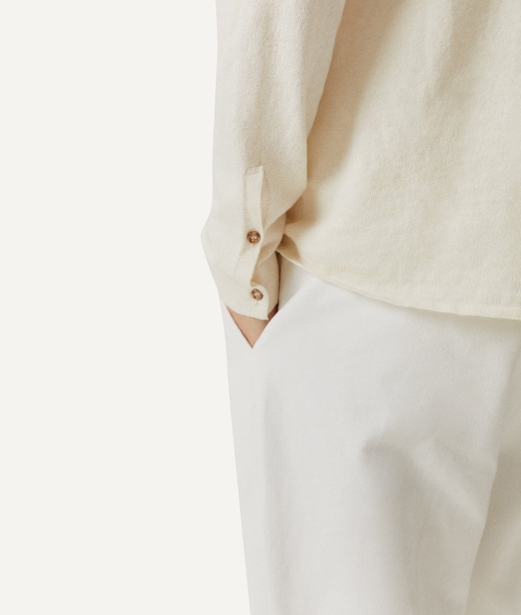 The Linen Cotton Knit Shirt - Milk White / L