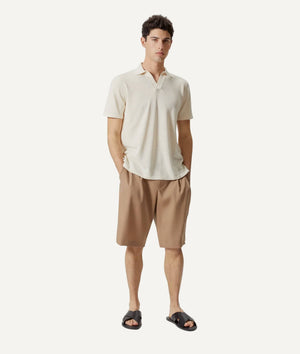 The Linen Cotton Short Sleeve Polo - Milk White / L - Milk White / XL