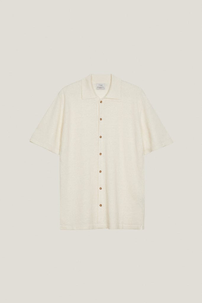 the linen cotton short sleeve shirt 2 milk white