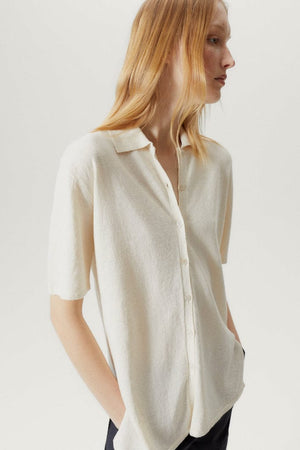 the linen cotton short sleeve relaxed shirt milk white