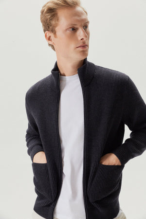 Anthracite  | The Merino Wool Zipped Cardigan