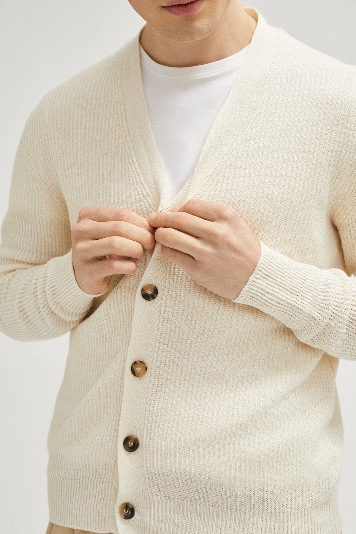 Milk White | The Ribbed Linen Cotton Cardigan