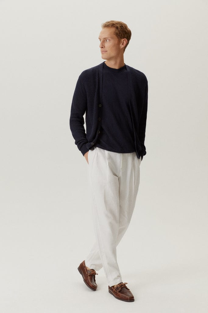 Blue Navy | The Ribbed Linen Cotton Cardigan