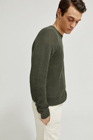 the linen cotton ribbed sweater military green