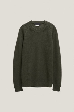 the linen cotton ribbed sweater military green