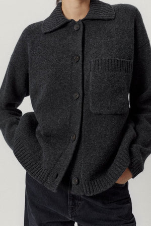the woolen polo collar jacket ash grey