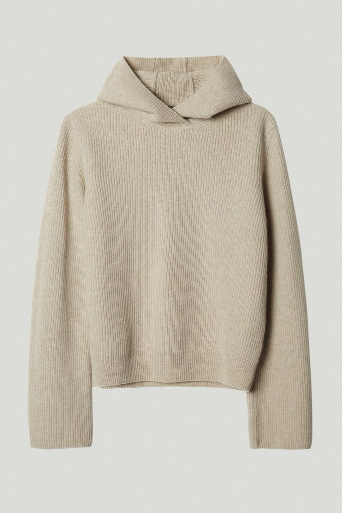 the woolen ribbed hoodie w ecru