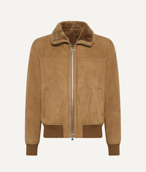 Bomber Jacket with Ironed Shearling in Lambskin
