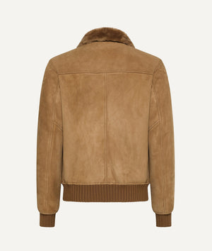 Bomber Jacket with Ironed Shearling in Suede