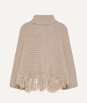 Peserico - Ribbed Round Neck with Fringes in Alpaca & Virgin Wool