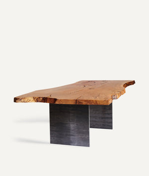 Solid Wood Table in Oak with Steel Plate Base (live edge)