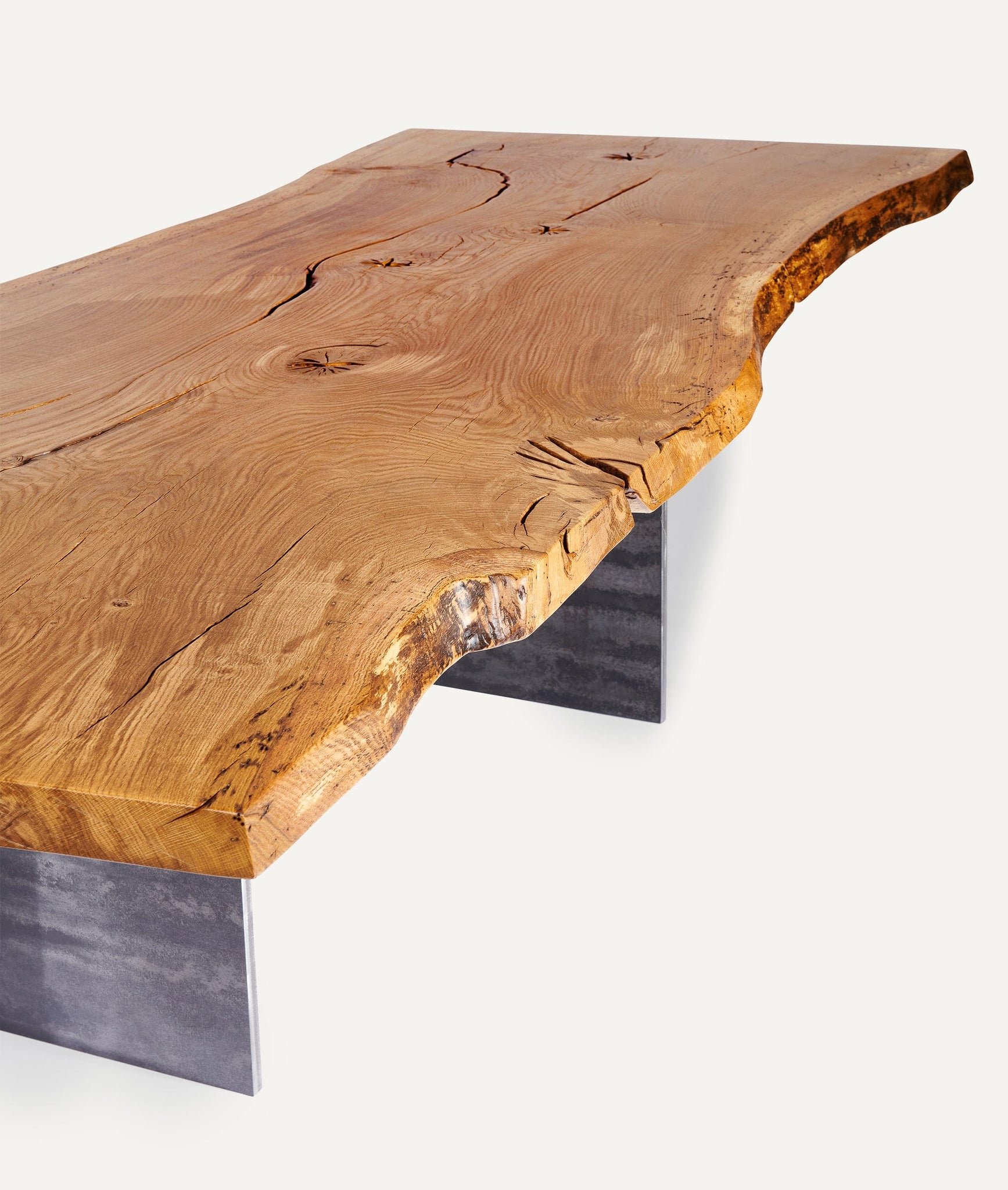 Solid Wood Table in Oak with Steel Plate Base (live edge)