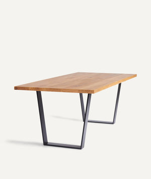 Table in Solid Wood with Trapezoidal Metal Frame