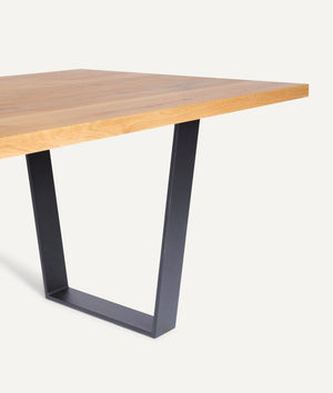 Table in Solid Wood with Trapezoidal Metal Frame