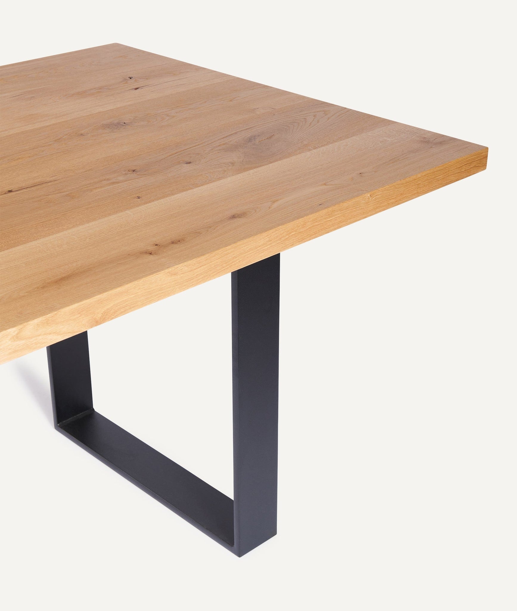 Solid Wood Table in European Oak (natural edge) with Flat Steel Frame