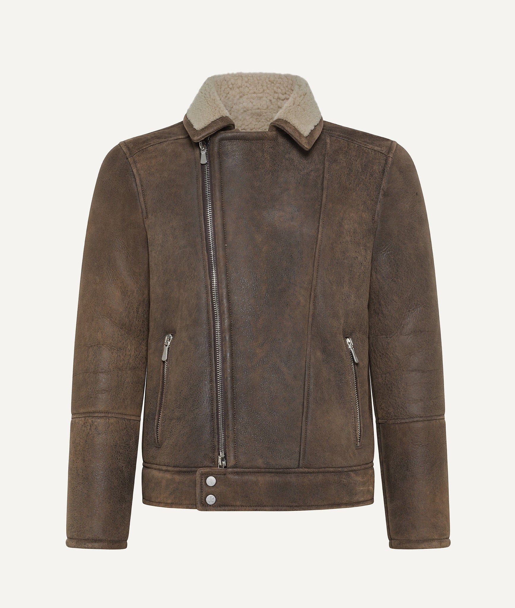 Eleventy - Leather Jacket with Shearling in Lambskin