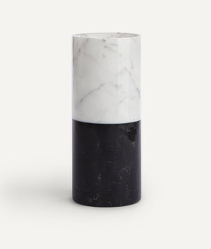 Cylindrical Vase in Carrara and Marquina Marble