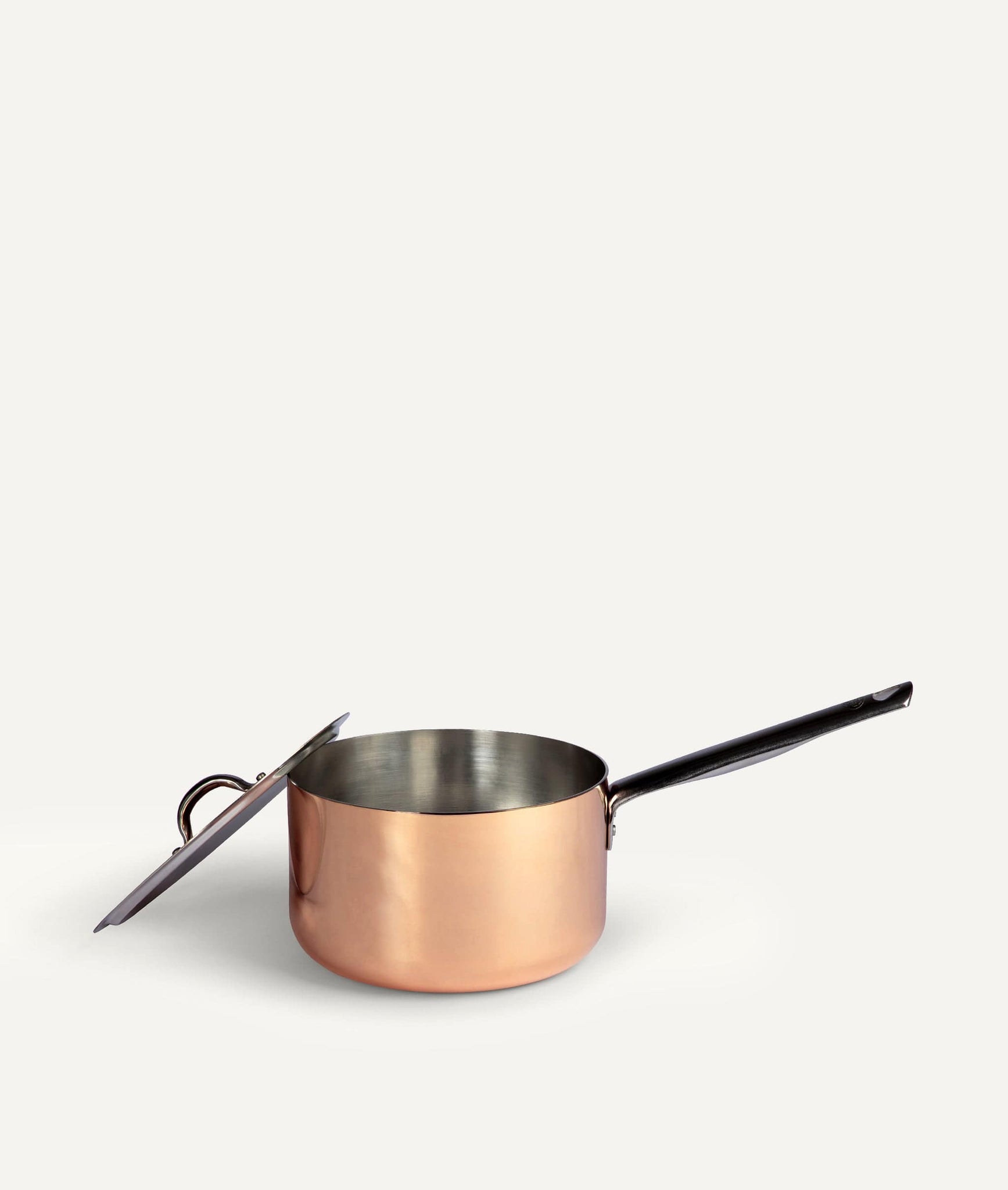 Induction one handle saucepan in Tinned Copper
